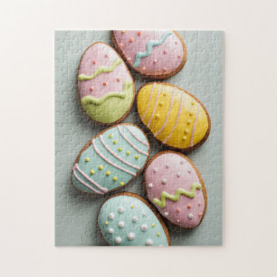 Ei-förmige Osterkekse mit pastellfarbener Glasur Puzzle