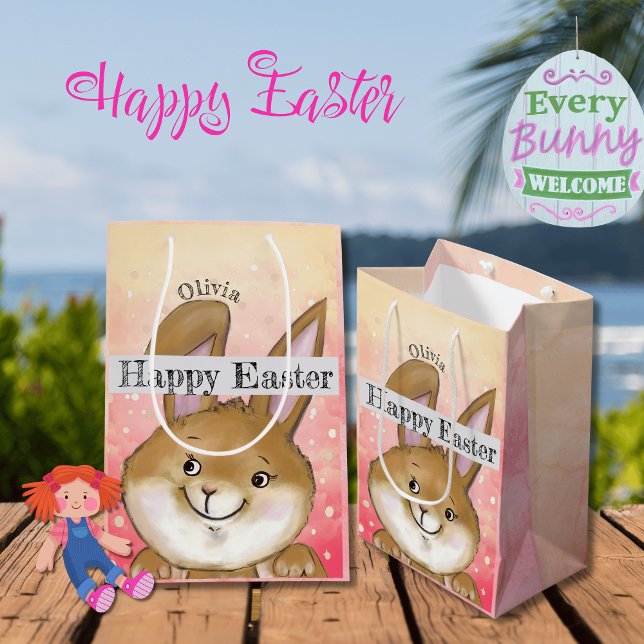 Ei zitierend Ei Jagd Kinder rosa Mittlere Geschenktüte (Egg-citing Egg Hunt Kids Pink Medium Gift Bag)