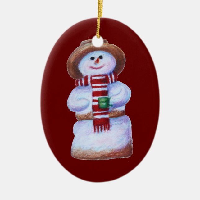 Eibisch-Schneemann-frohe Weihnachten Keramikornament (Vorne)