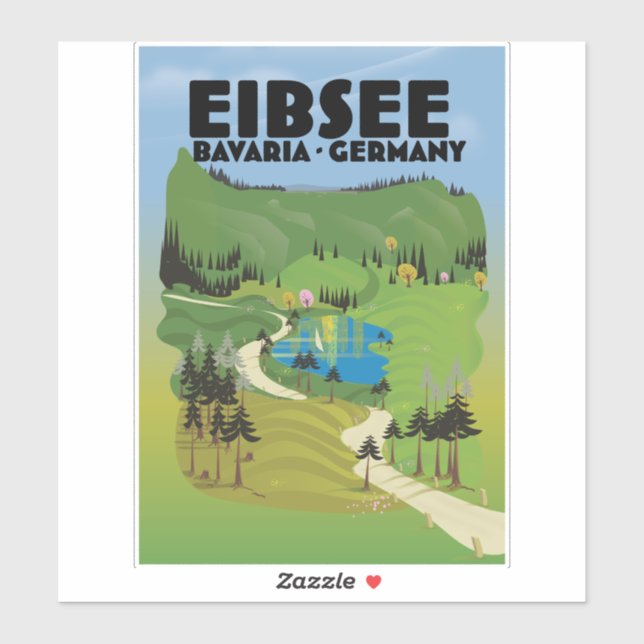 Eibsee Deutschland Reiseplakat. Aufkleber (Blatt)