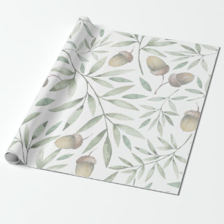 Eicheln und Grüntöne botanisch Geschenkpapier