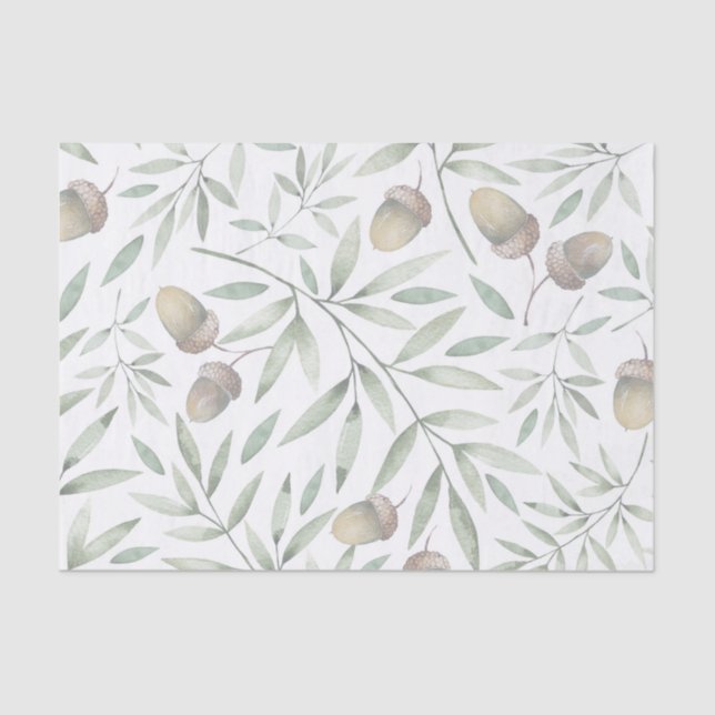 Eicheln und Grüntöne botanisch Seidenpapier (Vorderseite)