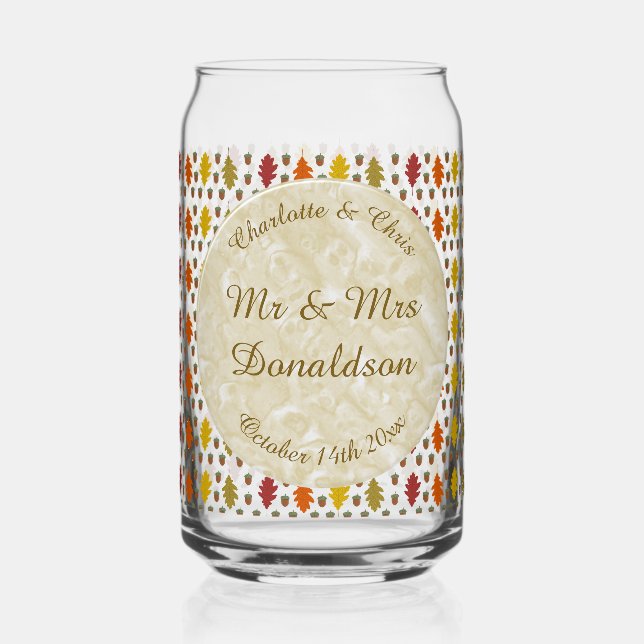 Eichen Blätter und Acorns Herbsthochzeit maßgeschn Dosenglas (Vorderseite)