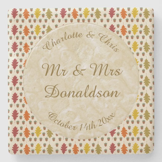 Eichen Blätter und Acorns Herbsthochzeit maßgeschn Steinuntersetzer (Vorderseite)