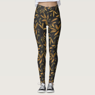 Eichen und Blätter auf schwarz Leggings