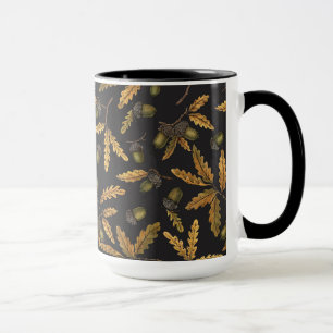 Eichen und Blätter auf schwarz Tasse