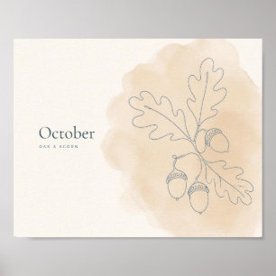 Eichen- und Eicheln-Botanik-Kunstprint Oktober Poster
