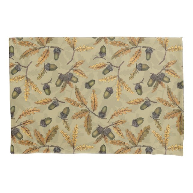 Eichen und Eichen-Blätter auf Ekru Kissenbezug (Vorderseite-Links)