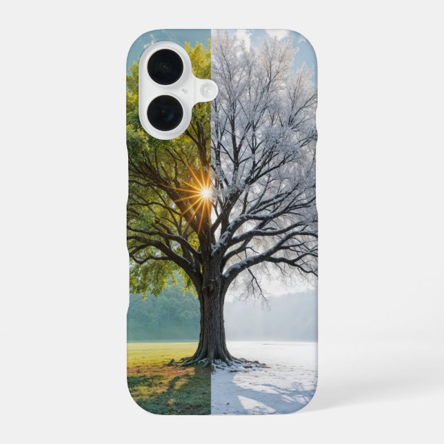 Eichenbaum in zwei Jahreszeiten iPhone 16 Hülle (Rückseite)