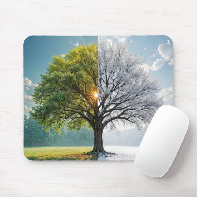 Eichenbaum in zwei Jahreszeiten Mousepad (Mit Mouse)