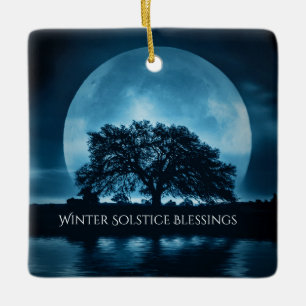 Eichenbaum und Mond Winter-Sonnenwende-Segen Keramikornament