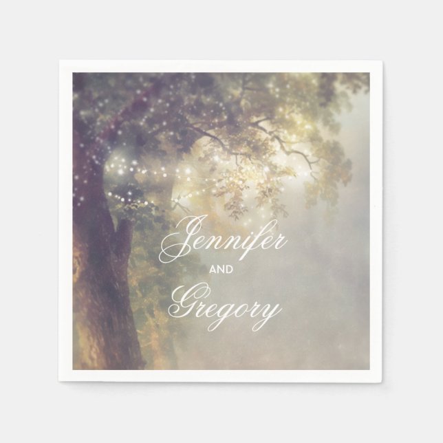 Eichenbaum und Streichellichter Rustikale Gartenho Serviette (Vorderseite)