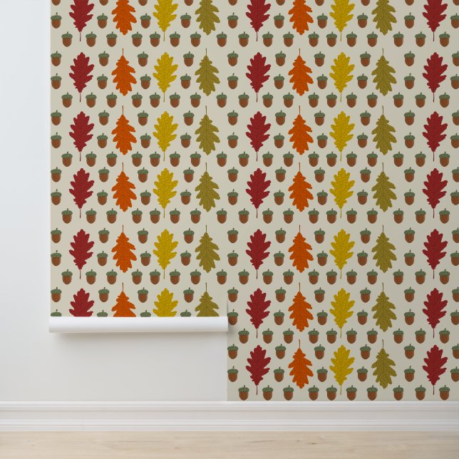 Eichenbäume Blätter und Acorns Herbst Gemustert Tapete (Anwendung)