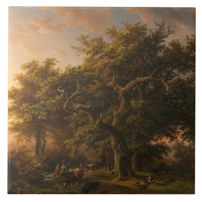 Eichenbäume in einer Waldlandschaft (Waldlandschaf Fliese (Vorderseite)