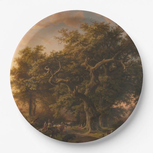 Eichenbäume in einer Waldlandschaft (Waldlandschaf Pappteller (Vorderseite)