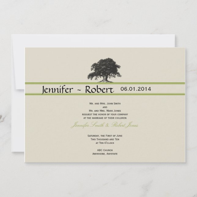 Eichenbaumplantage bei Grüner Hochzeit Einladung (Vorderseite)