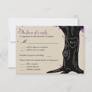 Eichenhochzeit-Antwortkarte mit Menüauswahl RSVP Karte