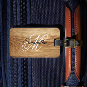 Eichenholz-Bild mit elegantem Monogramm Gepäckanhänger
