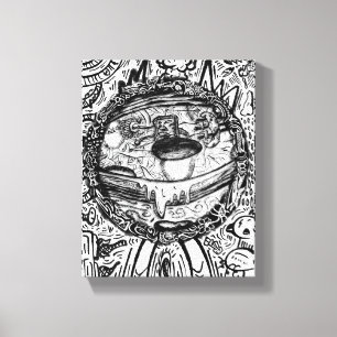 Eichenillustration in schwarz-weißer Linienarbeit Leinwanddruck