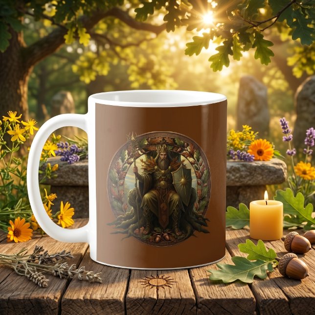 Eichenkönig Sommersonnenwende Britische Folklore H Kaffeetasse (British Pagan Oak King Celtic Mythology Summer Solstice Coffee mug gift. Pagan Summer blessings)