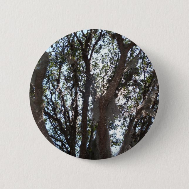 Eichenwald blauer Himmel und Moos Button (Vorderseite)