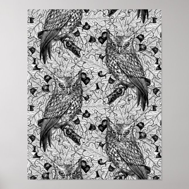 Eichenwälder, schwarz-weiß poster (Vorne)