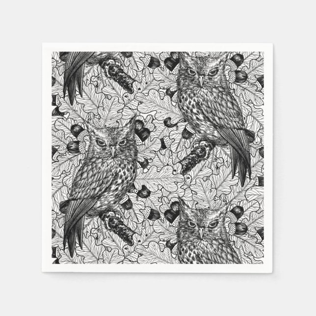 Eichenwälder, schwarz-weiß serviette (Vorderseite)