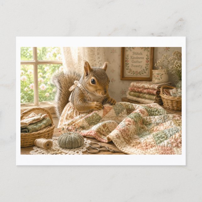 Eichhörnchen als Quilter Postkarte (Vorderseite)