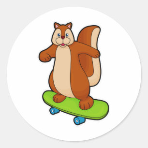 Eichhörnchen als Skater mit Skateboard Runder Aufkleber