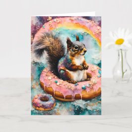 Eichhörnchen auf dem Floating Glazed Donut Funny S Karte