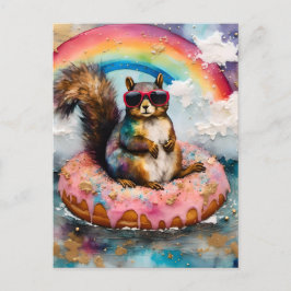 Eichhörnchen auf dem Floating Glazed Donut Funny V Postkarte