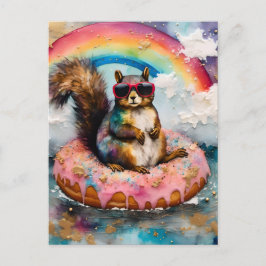 Eichhörnchen auf dem Floating Glazed Donut Funny V Postkarte