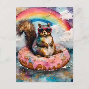 Eichhörnchen auf dem Floating Glazed Donut Funny V Postkarte
