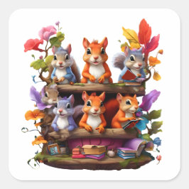 Eichhörnchen auf einem Holzbrett Quadratischer Aufkleber