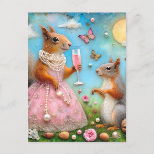 Eichhörnchen auf einem Picknick Postkarte (Vorderseite)