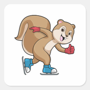 Eichhörnchen auf Ice-Skaten mit Ice-Skaten Quadratischer Aufkleber