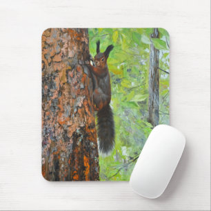 Eichhörnchen auf Kiefer – realistische Ölgemälde Mousepad