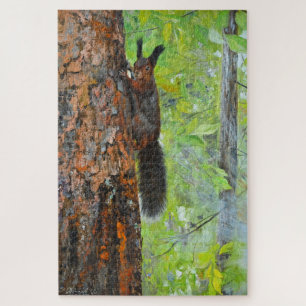 Eichhörnchen auf Kiefer – realistische Ölgemälde Puzzle
