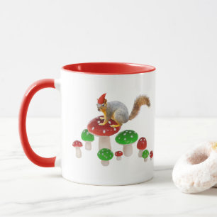 Eichhörnchen auf roten und grünen Pilzen Becher Tasse
