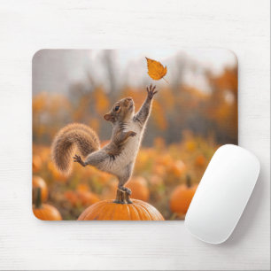 Eichhörnchen balanciert auf einem orangen Kürbis Mousepad