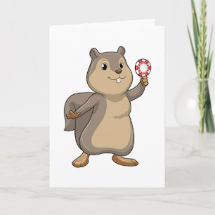 Eichhörnchen beim Poker mit Pokerchips Karte
