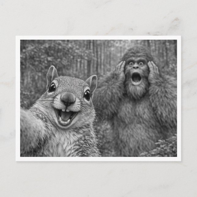 Eichhörnchen Bigfoot Selfie Feiertagspostkarte (Vorderseite)