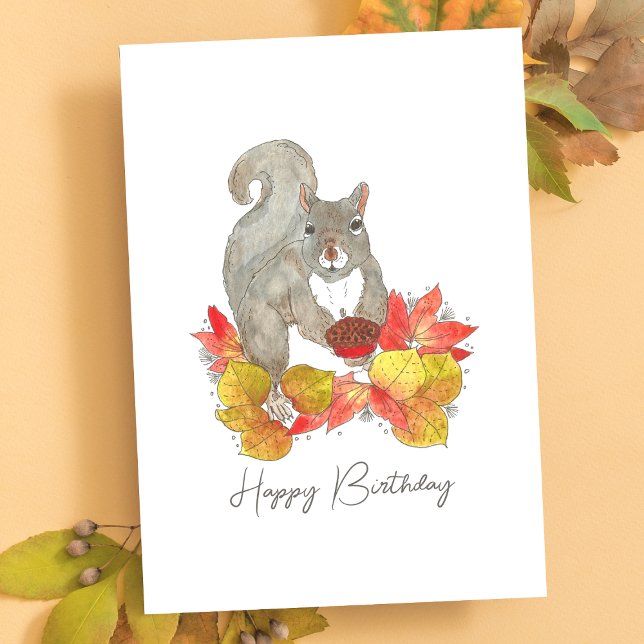 Eichhörnchen Birthday Pie Karte (Cute Autumn Squirrel Watercolor Birthday Card)