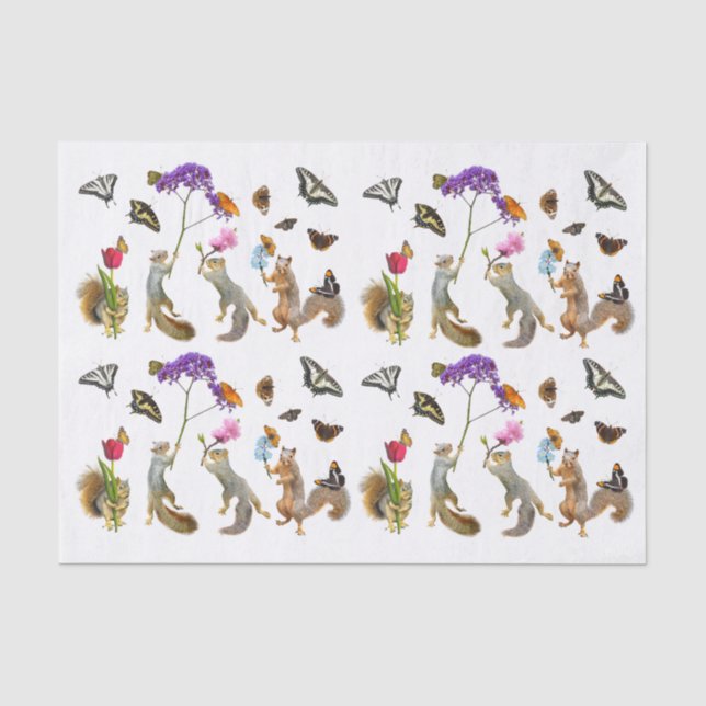 Eichhörnchen, Blume und Schmetterlingsgewebe Seidenpapier (Vorderseite)