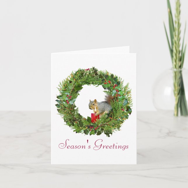 Eichhörnchen Candle Wreath Feiertagskarte (Vorderseite)