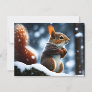 Eichhörnchen, das auf einem Log in Winter ruht Postkarte