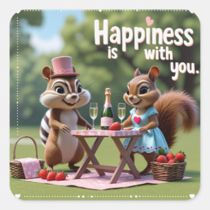 Eichhörnchen der Liebe Valentine Quadratischer Aufkleber