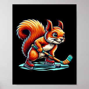 Eichhörnchen-Eishockey-Spaß illustrierte Grafik Poster