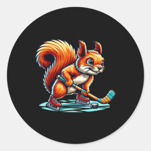Eichhörnchen-Eishockey-Spaß illustrierte Grafik Runder Aufkleber