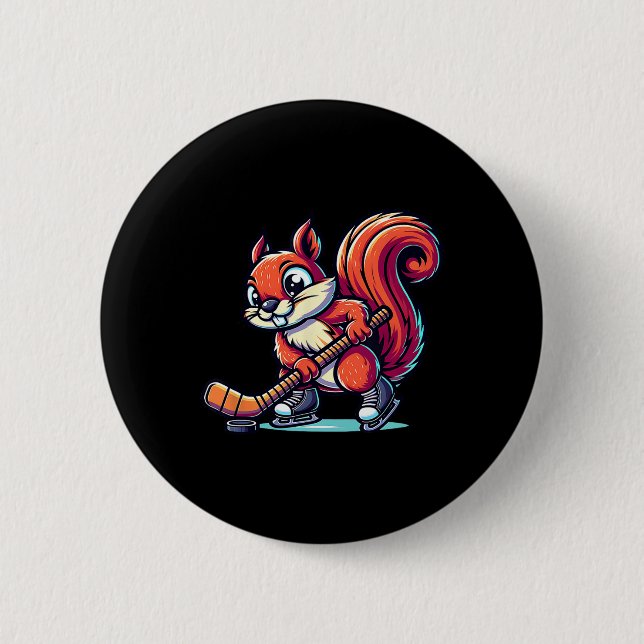 Eichhörnchen Eishockeyspieler Lustige Grafik  Button (Vorderseite)